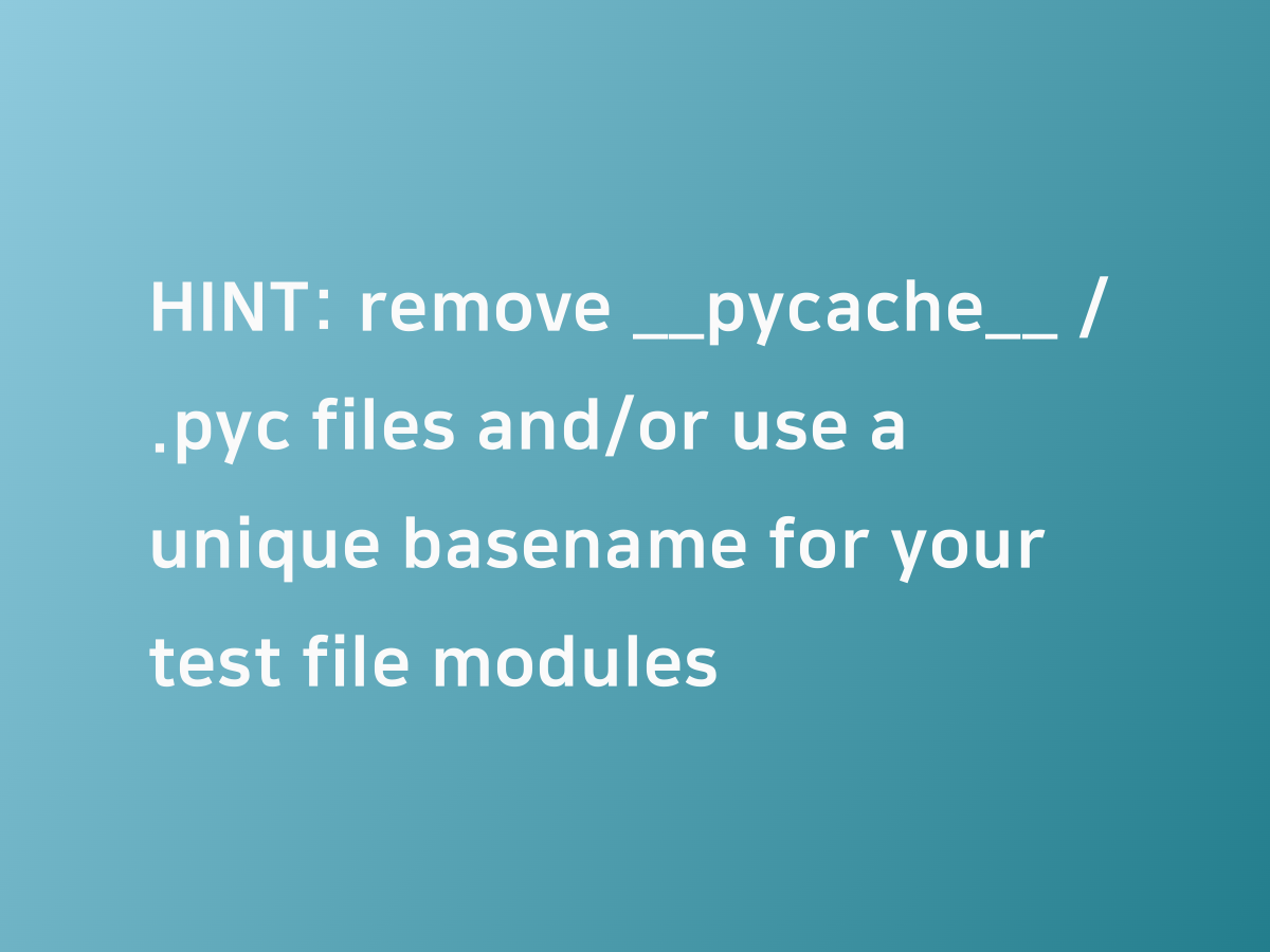 HINT remove __pycache__ / .pyc files and/or use a unique basename for